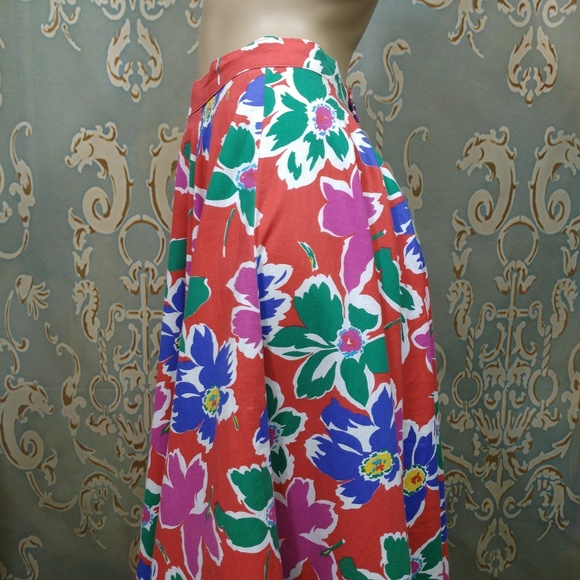 Vintage Floral Midi Full Swing Skirt Size S Colorful Retro Red Green - Picture 5 of 8